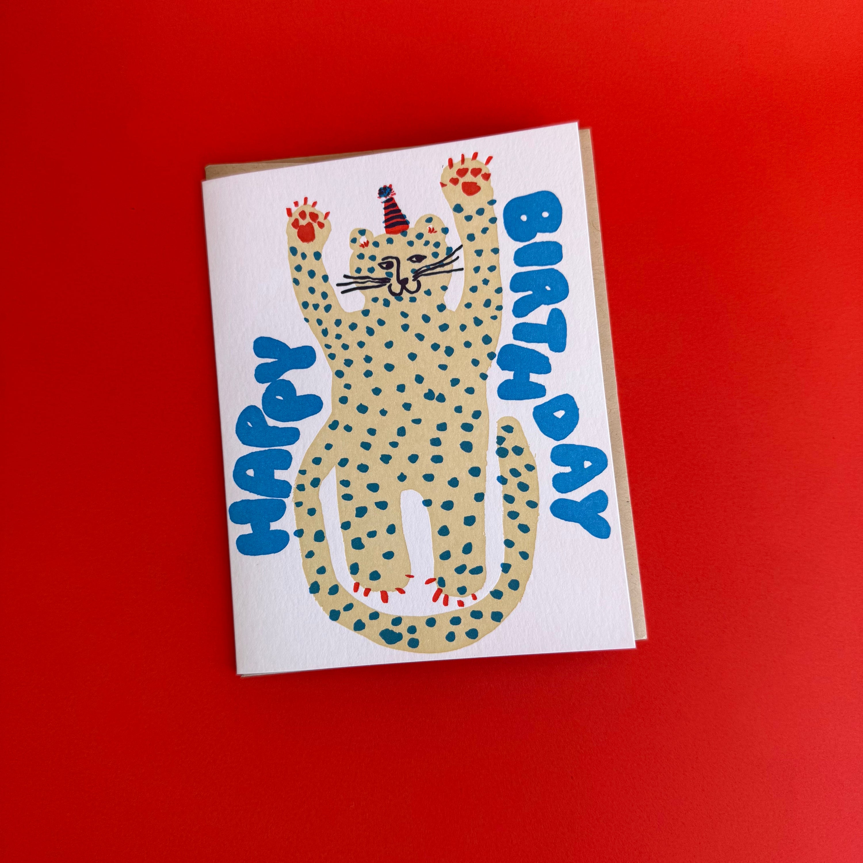 Birthday Party Cheetah Letterpress Greeting Card