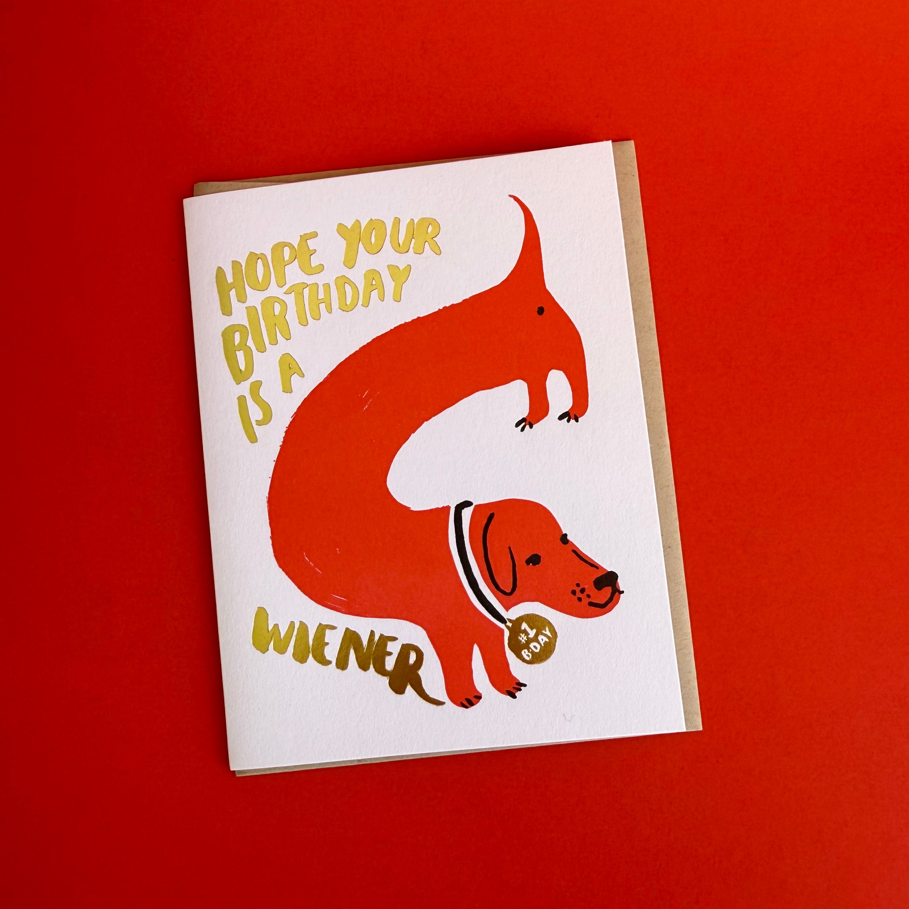 Wiener Birthday Dog Letterpress Greeting Card
