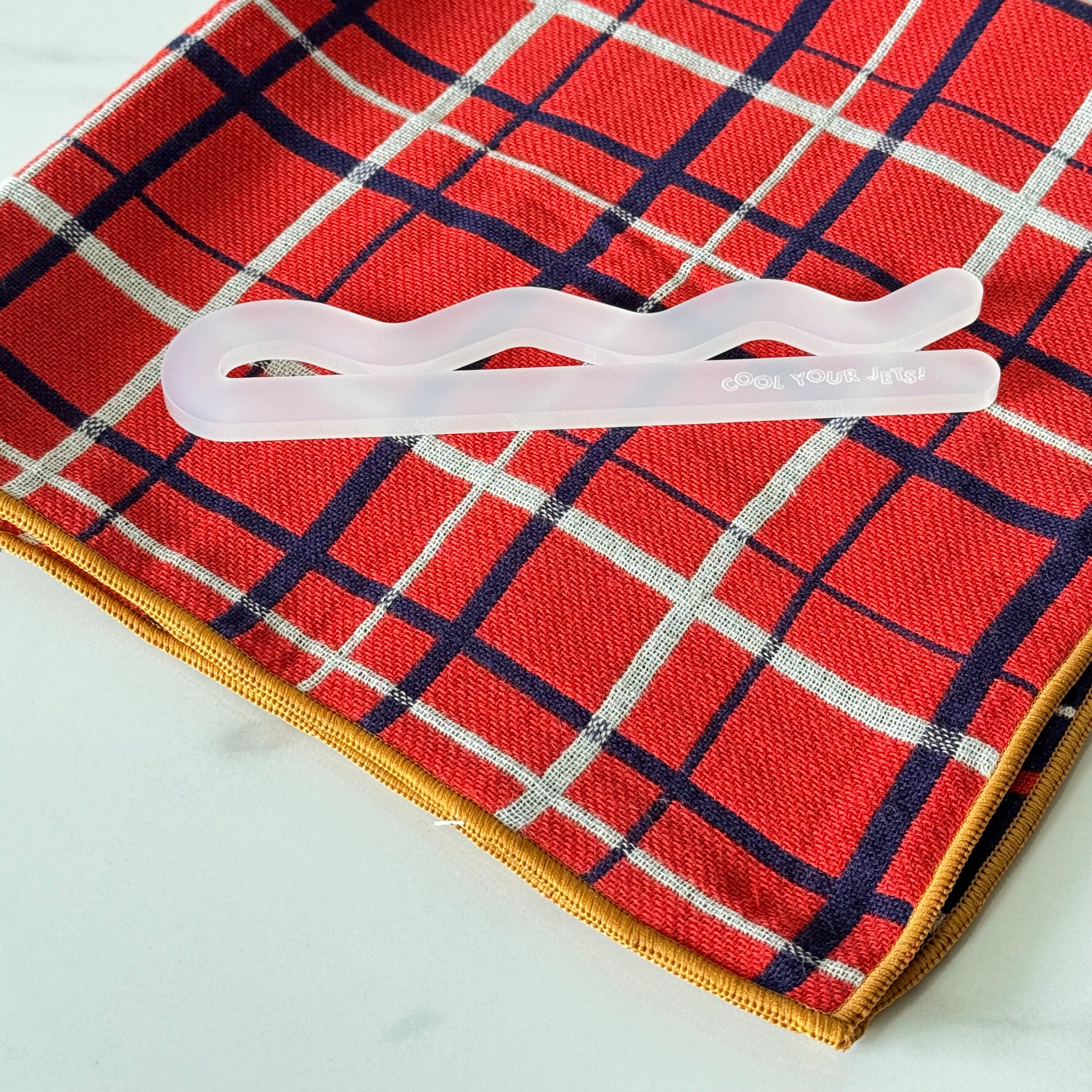 Imabari Towel- Navy + Red Plaid with Frosted Pin