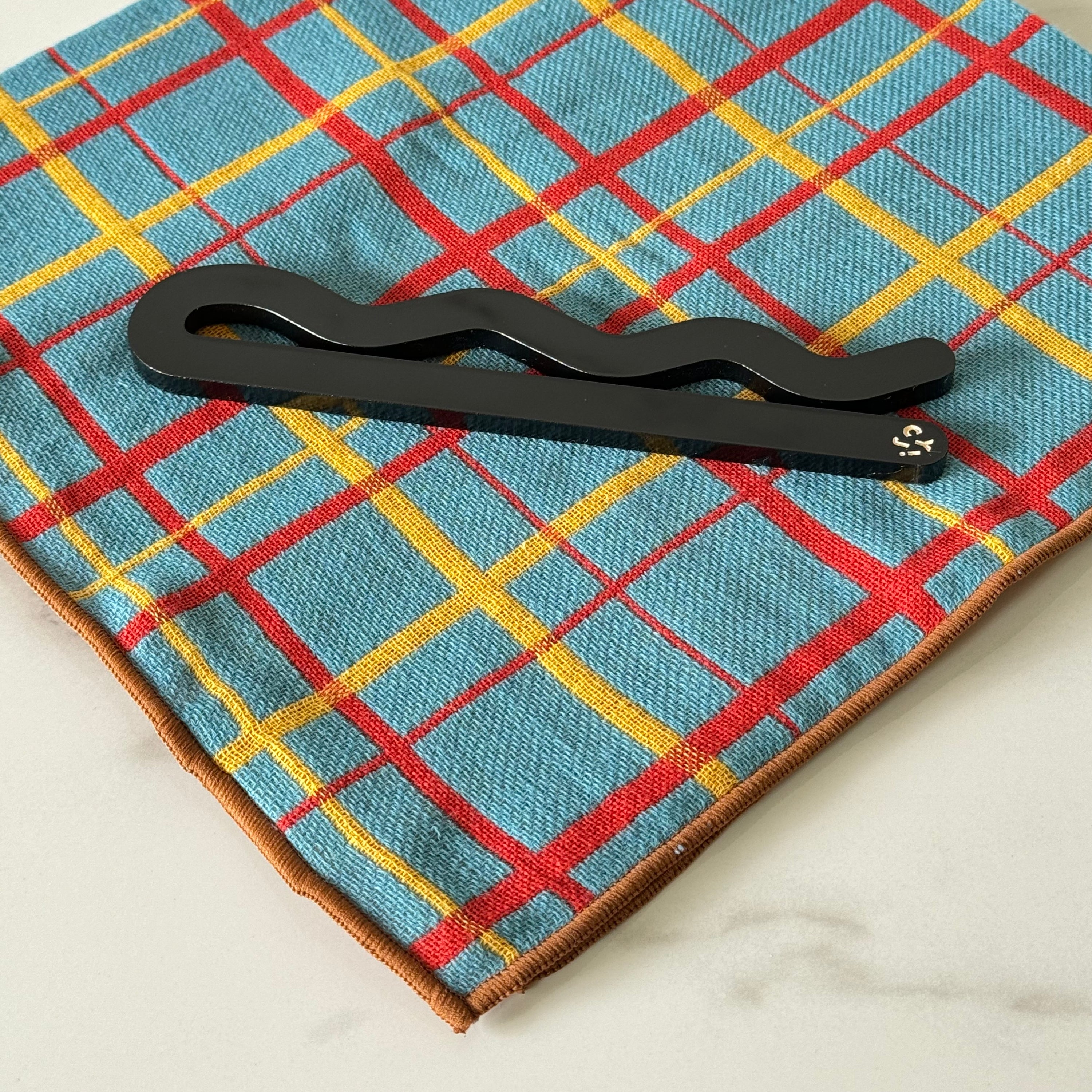 Imabari Towel- Light Blue + Red Plaid with Black Pin