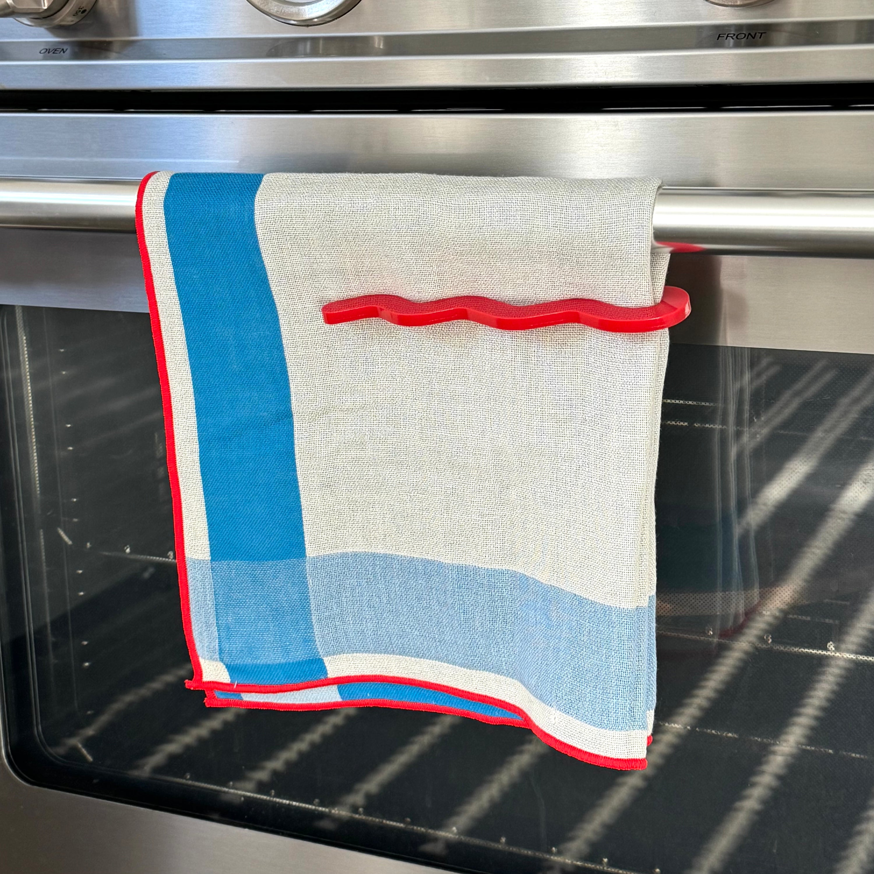 Imabari Towel- Cream + Light Blue Color Block with Red Pin