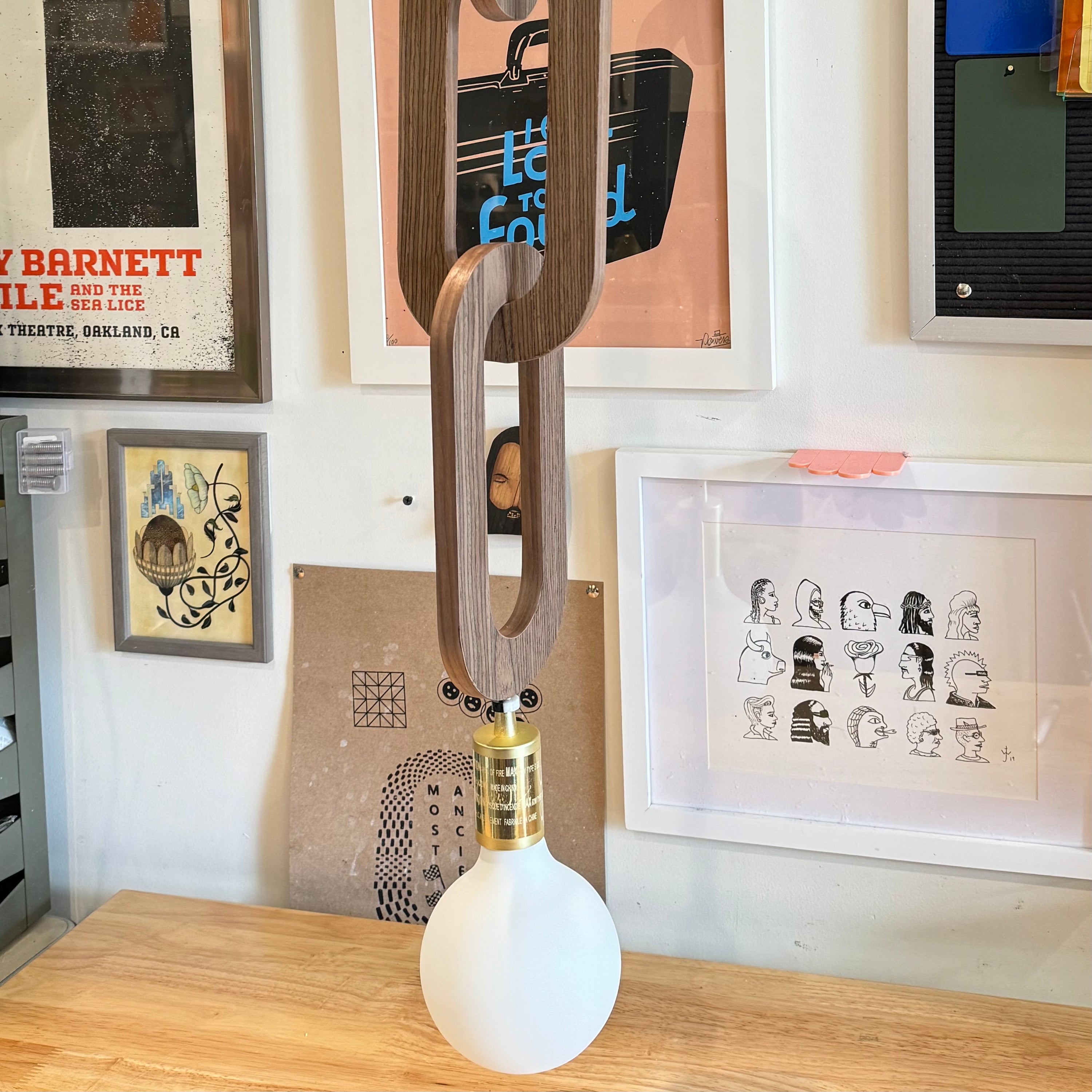 Walnut and Brass Three Link Lamp